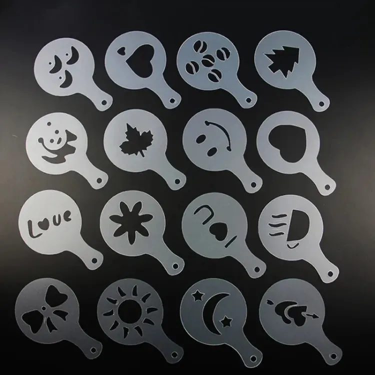 16Pcs/Set Coffee Stencil Cafe Barista Tools Latte Art Maker Cappuccino Decor Pattern Mold Coffee Making Accessories