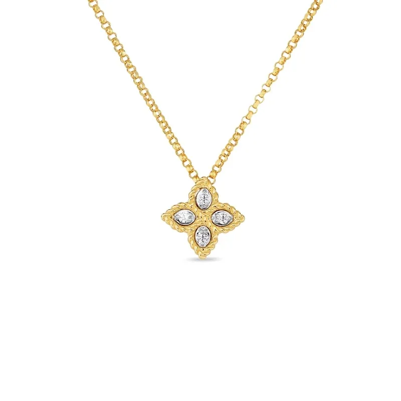 18K GOLD PRINCESS FLOWER SMALL DIAMOND NECKLACE