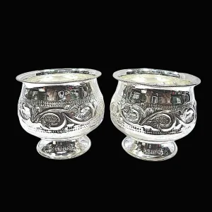 200 grams Pure Silver Ghee Cup With Stand (Set Of 2) - Embossed Indian Design and Mirror Finished