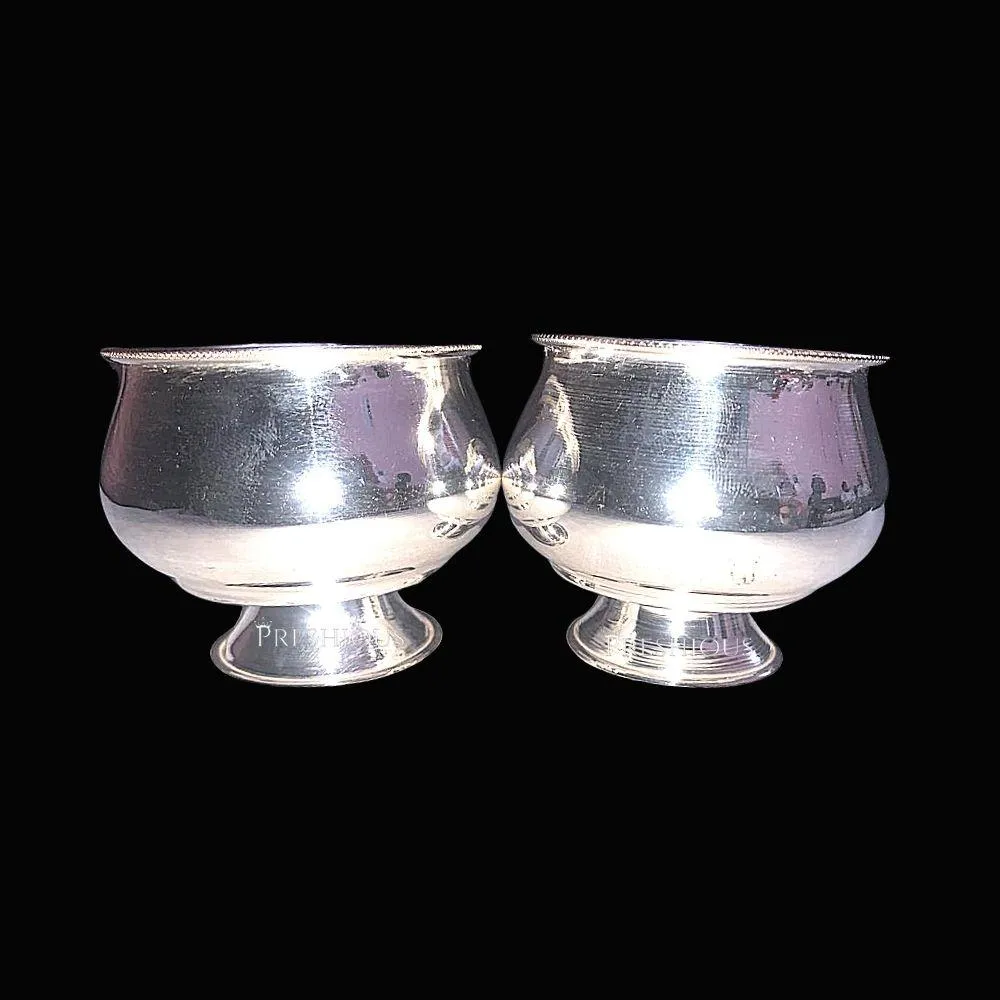 200 grams Pure Silver Ghee Cup - With Stand (Set Of 2) - Mirror Finished