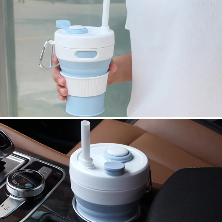 350ML Folding Portable Silicone Telescopic Drinking Coffee Cup Multi-function Silica Cup Travel(White Green)