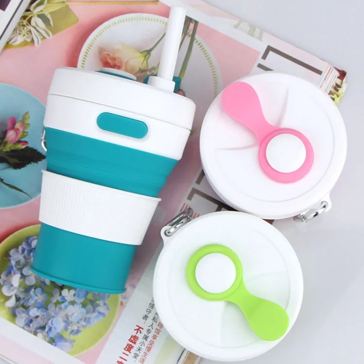 350ML Folding Portable Silicone Telescopic Drinking Coffee Cup Multi-function Silica Cup Travel(White Green)