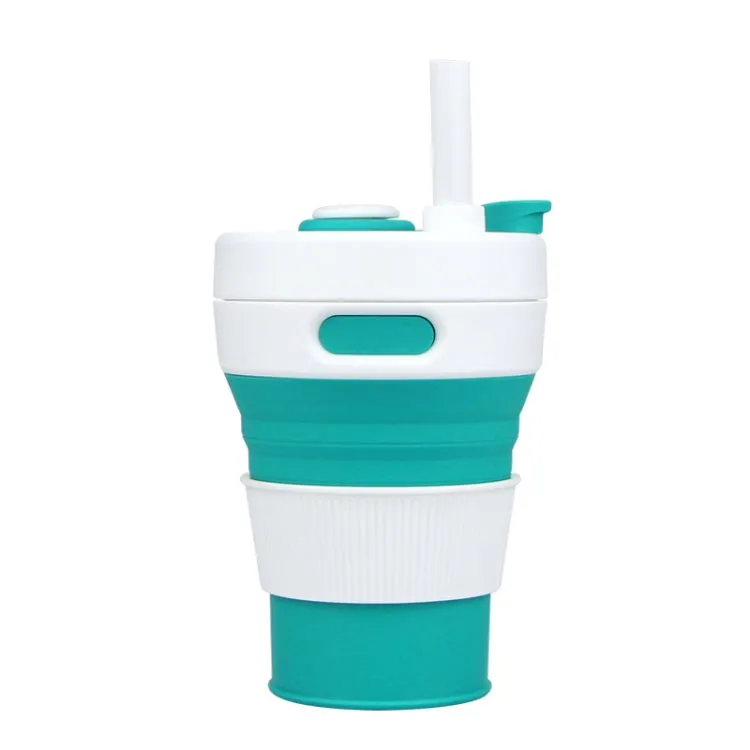 350ML Folding Portable Silicone Telescopic Drinking Coffee Cup Multi-function Silica Cup Travel(White Green)