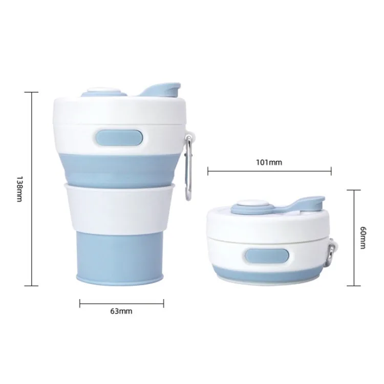 350ML Folding Portable Silicone Telescopic Drinking Coffee Cup Multi-function Silica Cup Travel(White Green)