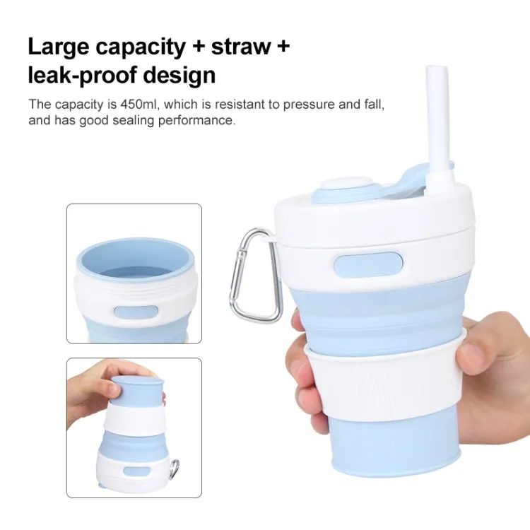 350ML Folding Portable Silicone Telescopic Drinking Coffee Cup Multi-function Silica Cup Travel(White Green)