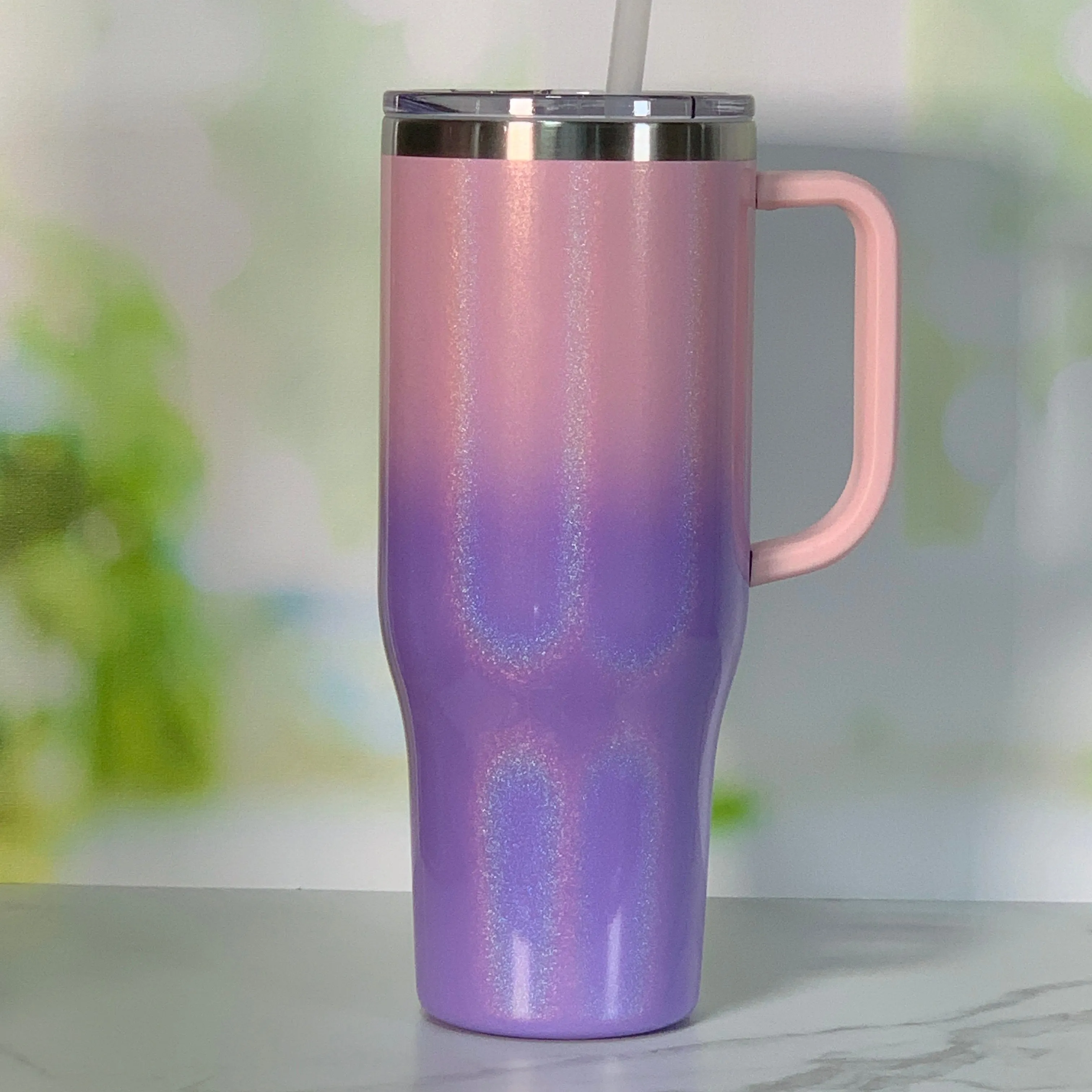 40 oz Stainless Steel Insulated Tumbler with Handle and Screw-Top Slide Lid