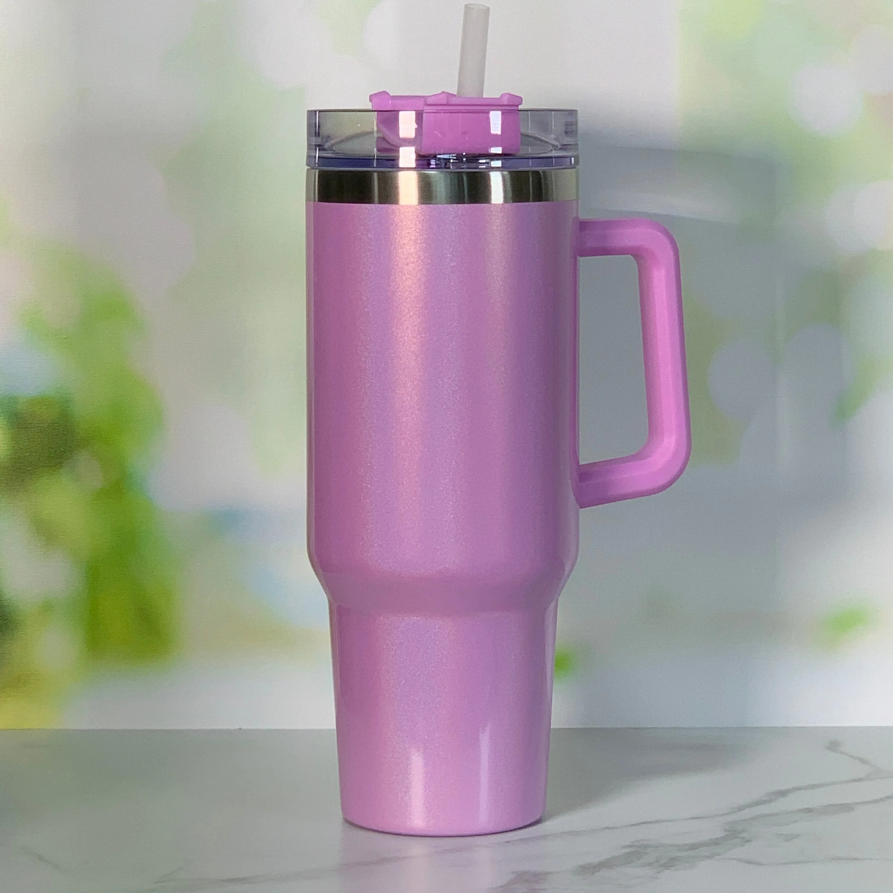 40 oz Stainless Steel Insulated Tumbler with Handle and Screw-Top Slide Lid