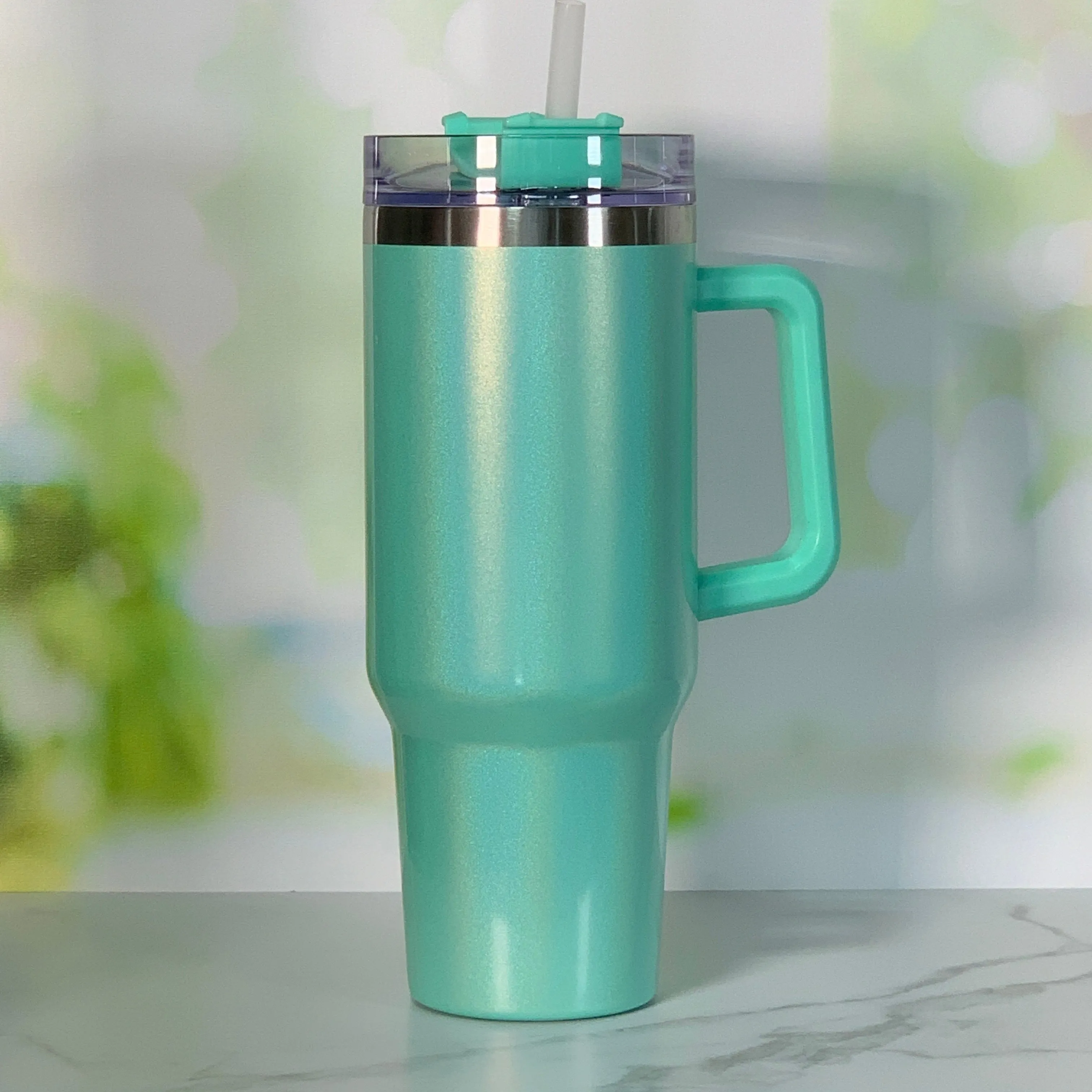 40 oz Stainless Steel Insulated Tumbler with Handle and Screw-Top Slide Lid