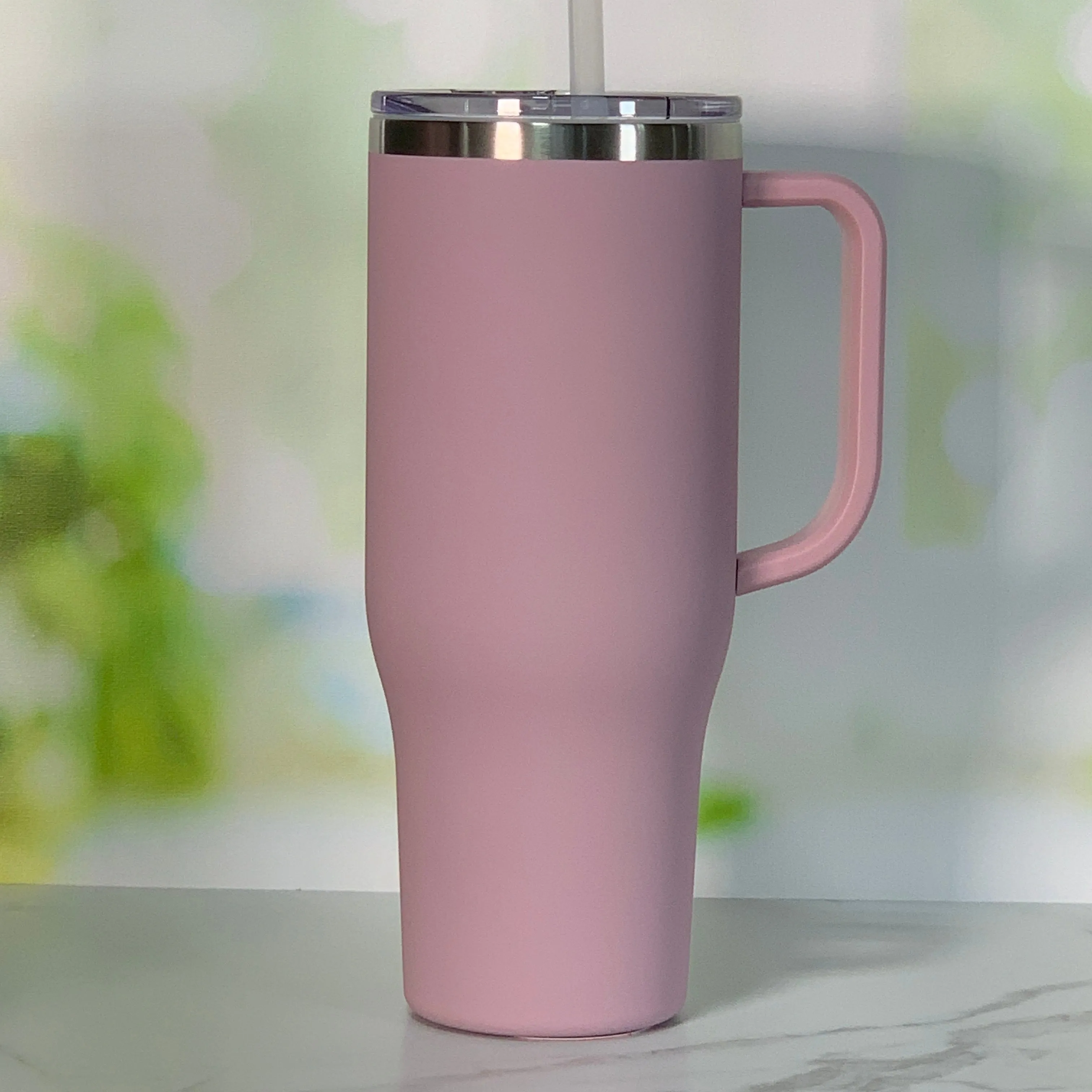 40 oz Stainless Steel Insulated Tumbler with Handle and Screw-Top Slide Lid