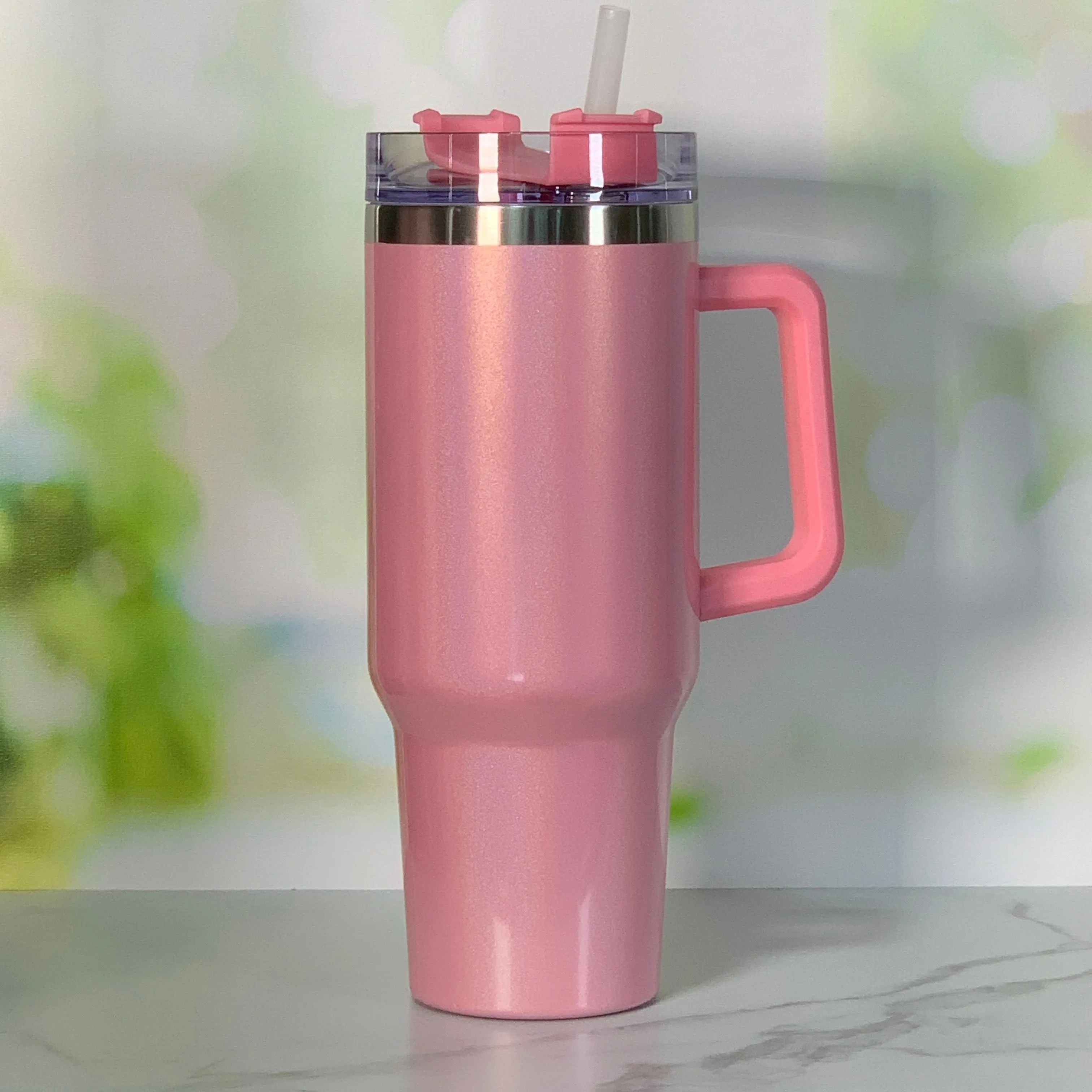 40 oz Stainless Steel Insulated Tumbler with Handle and Screw-Top Slide Lid