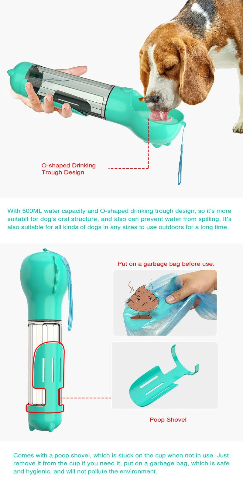 500ml Leak-Proof Pet Water Feeder Bottle, Blue - YES4PETS