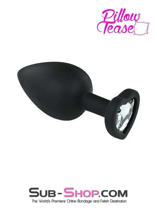 6950M      Dark Heart Large Black Silicone Butt Plug with Heart Shaped Crystal - LAST CHANCE - Final Closeout!