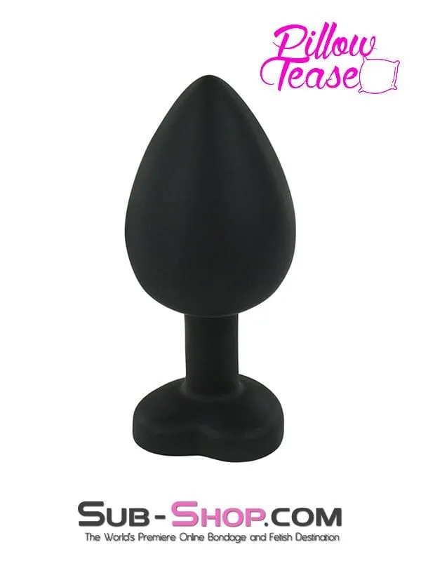 6950M      Dark Heart Large Black Silicone Butt Plug with Heart Shaped Crystal - LAST CHANCE - Final Closeout!