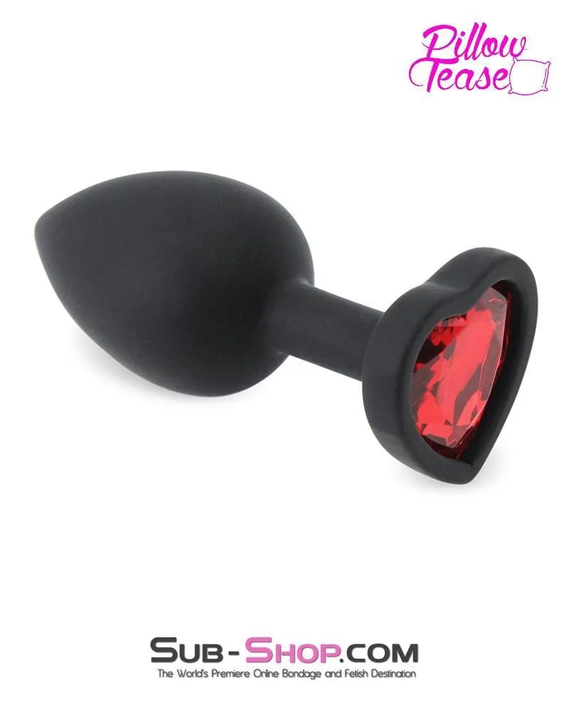 7382M      Small Black Silicone Butt Plug with Red Heart Gem - LAST CHANCE - Final Closeout!