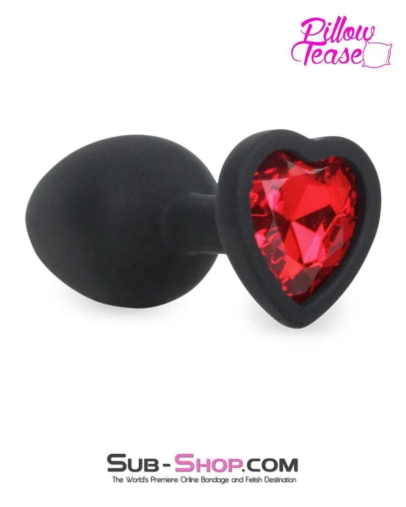 7382M      Small Black Silicone Butt Plug with Red Heart Gem - LAST CHANCE - Final Closeout!