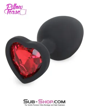 7382M      Small Black Silicone Butt Plug with Red Heart Gem - LAST CHANCE - Final Closeout!