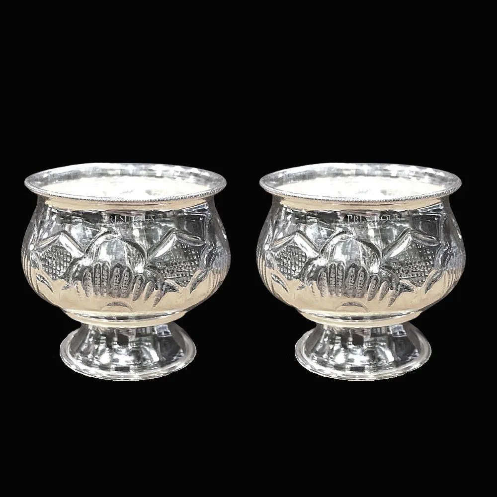 83 grams BIS Hallmarked Silver Ghee Cup With Stand (Set Of 2) - Embossed Indian Design