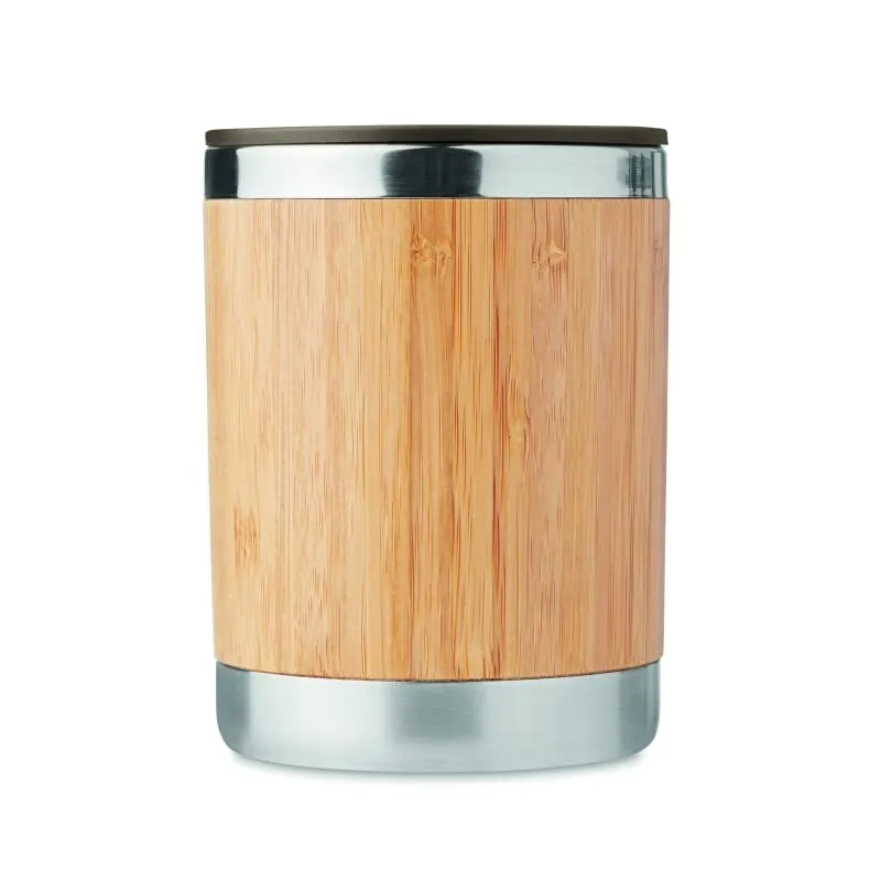 Bamboo Insulated (Hot &amp; Cold) Stainless Steel Coffee Travel Mug with Handle and Lid