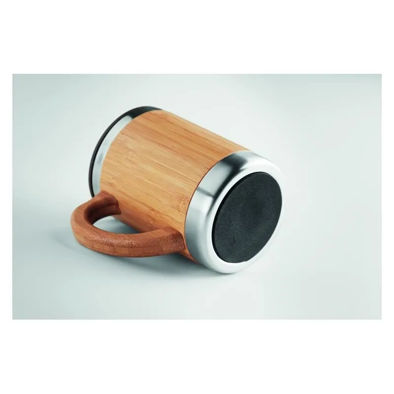 Bamboo Insulated (Hot &amp; Cold) Stainless Steel Coffee Travel Mug with Handle and Lid