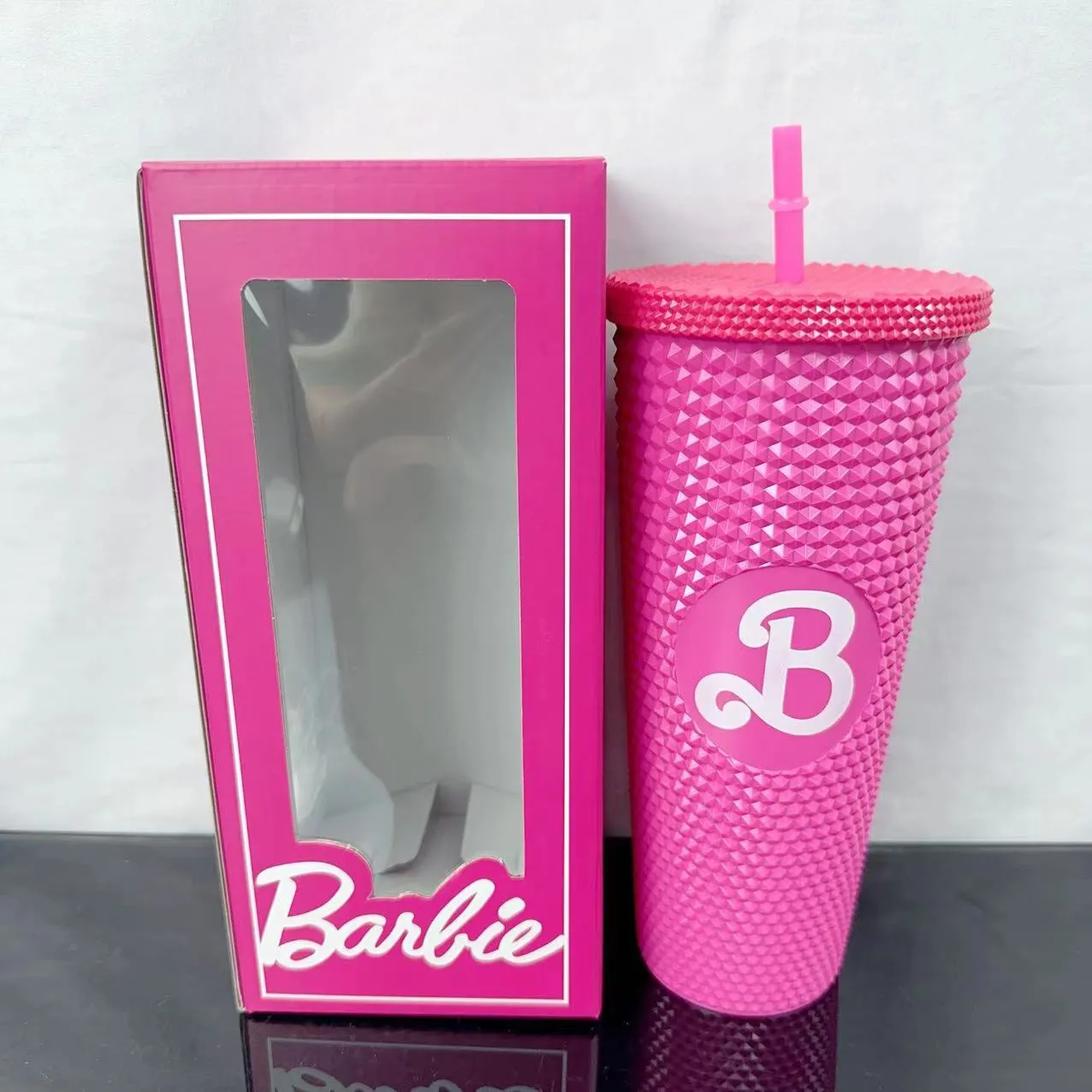 Barbie color box double-layer plastic straw cup