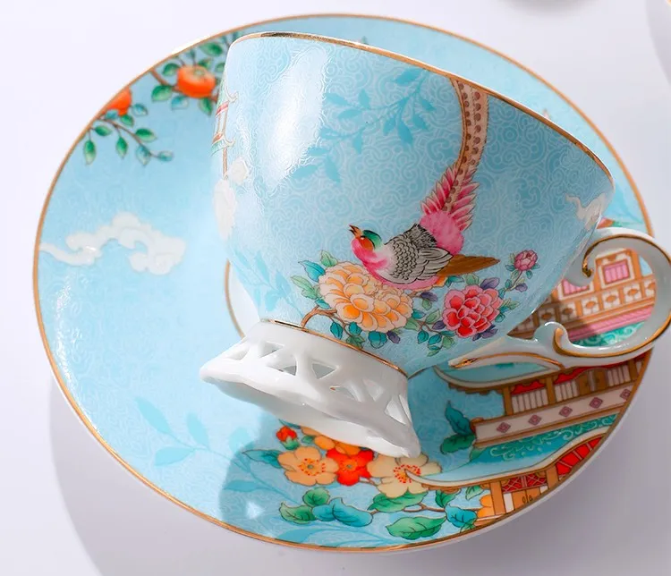 Beautiful Bird Pattern Tea Cups, Creative Bone China Porcelain Tea Cup Set, Elegant Oriental Pheasant Ceramic Cups and Saucers in Gift Box