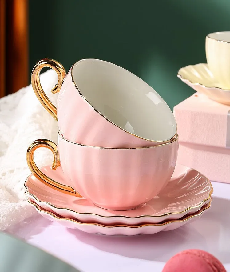 Beautiful British Tea Cups, Creative Bone China Porcelain Tea Cup Set, Elegant Macaroon Ceramic Coffee Cups, Unique Tea Cups and Saucers in Gift Box as Birthday Gift