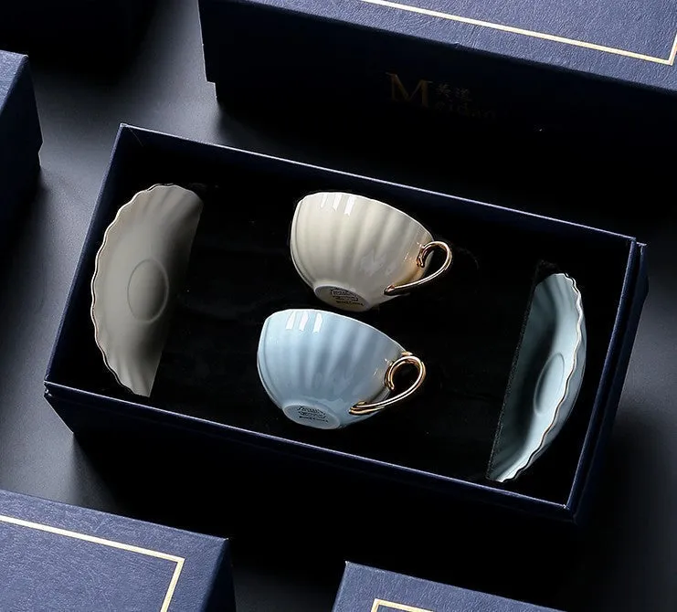 Beautiful British Tea Cups, Creative Bone China Porcelain Tea Cup Set, Elegant Macaroon Ceramic Coffee Cups, Unique Tea Cups and Saucers in Gift Box as Birthday Gift