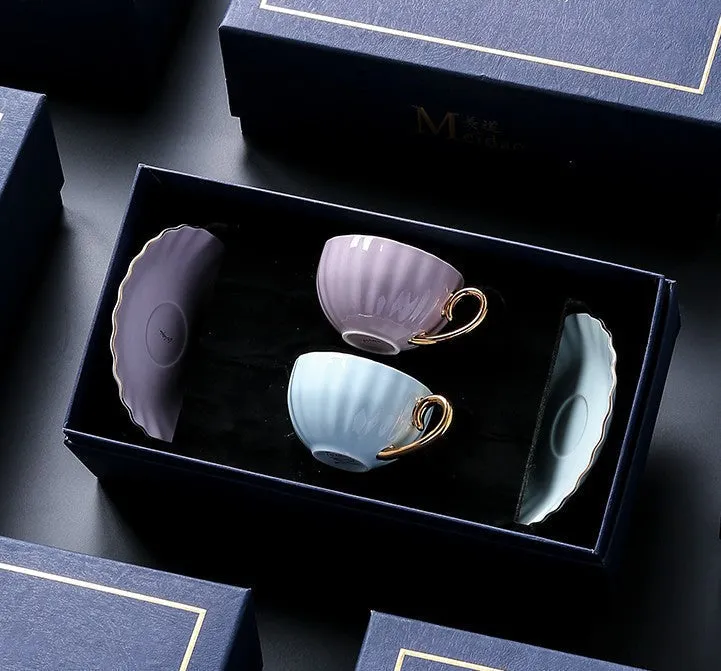 Beautiful British Tea Cups, Creative Bone China Porcelain Tea Cup Set, Elegant Macaroon Ceramic Coffee Cups, Unique Tea Cups and Saucers in Gift Box as Birthday Gift