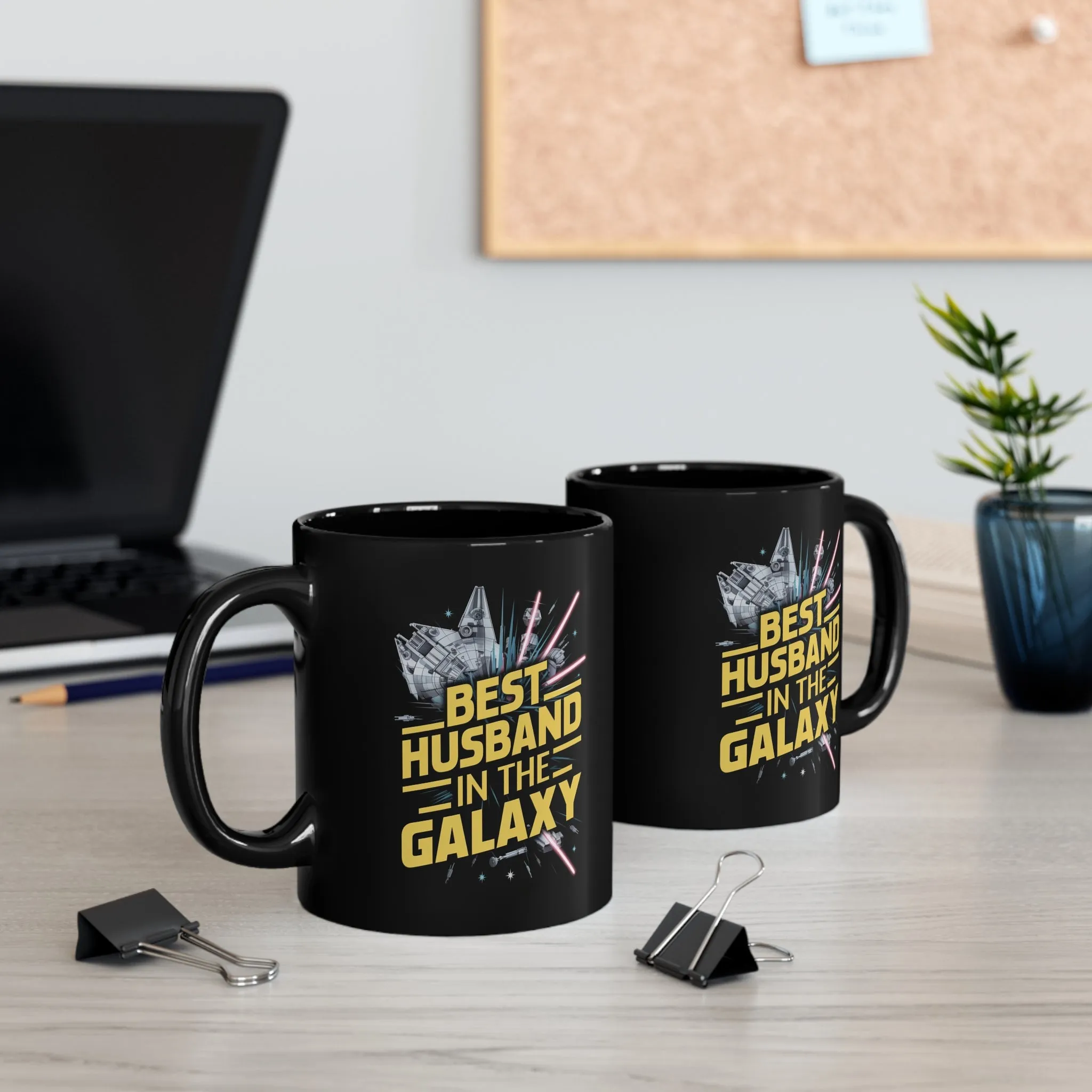 Best Husband In The Galaxy Black Mug (11oz, 15oz) Hubby Gift For Husbands Birthday Christmas Father's Day Appreciation Space Theme Sci-fi Nostalgic