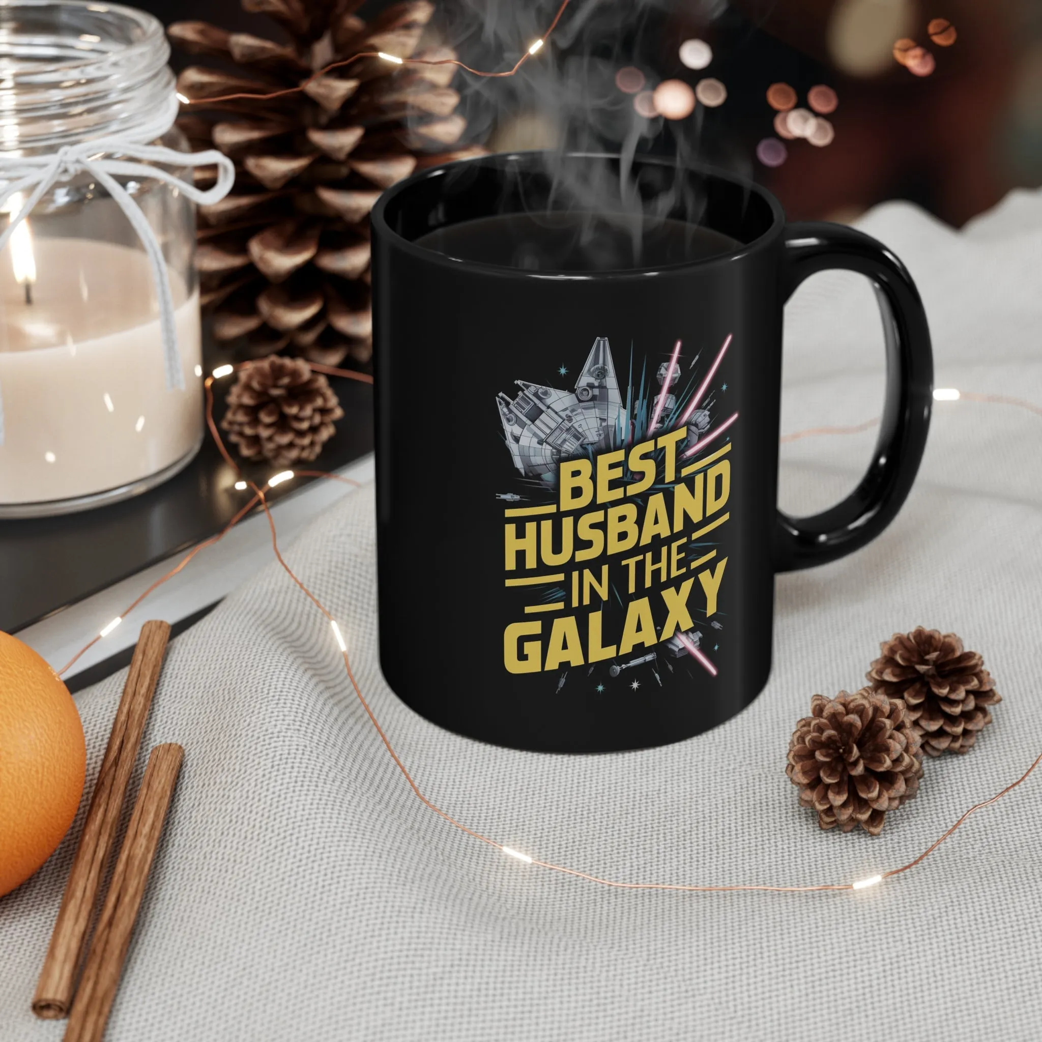 Best Husband In The Galaxy Black Mug (11oz, 15oz) Hubby Gift For Husbands Birthday Christmas Father's Day Appreciation Space Theme Sci-fi Nostalgic