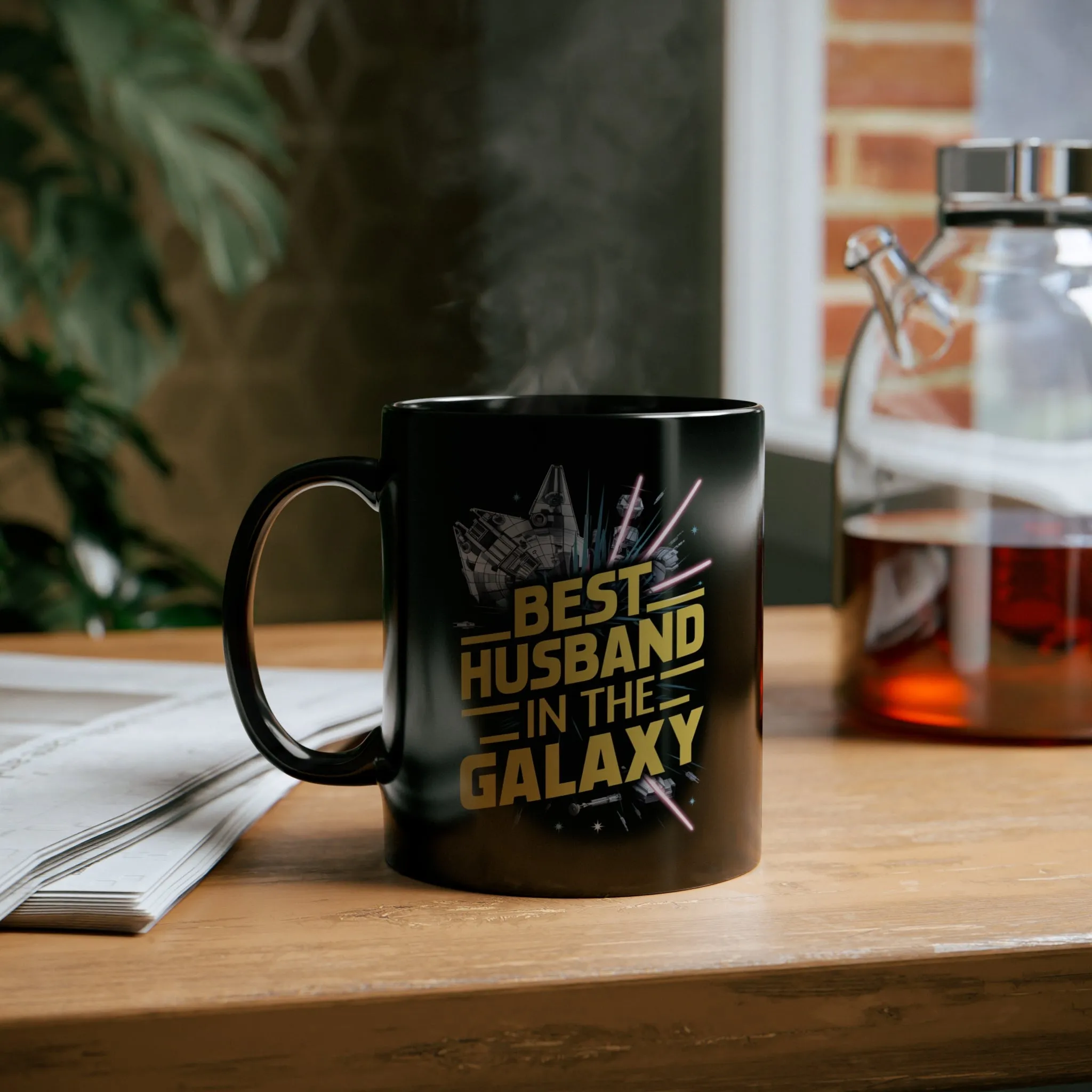 Best Husband In The Galaxy Black Mug (11oz, 15oz) Hubby Gift For Husbands Birthday Christmas Father's Day Appreciation Space Theme Sci-fi Nostalgic