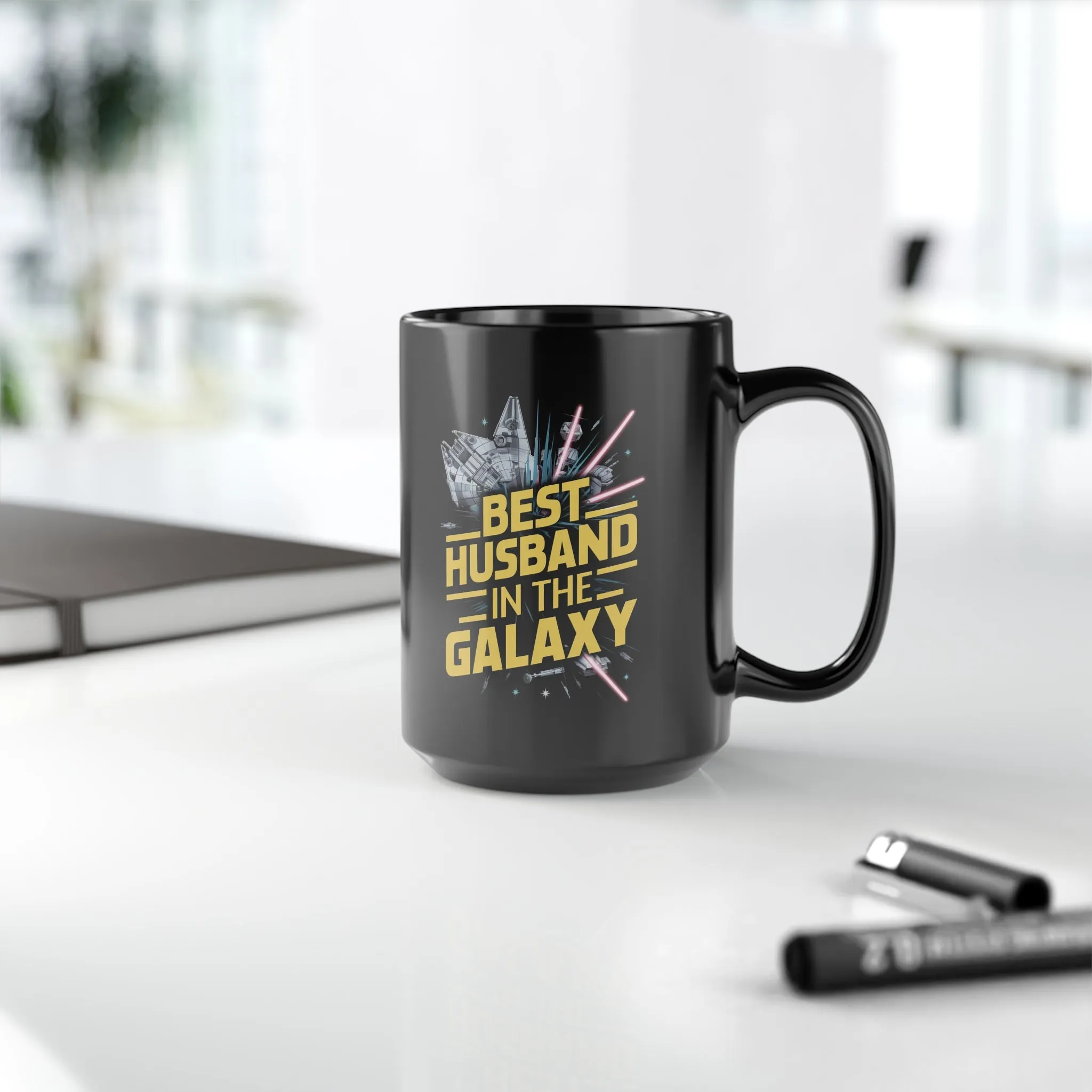 Best Husband In The Galaxy Black Mug (11oz, 15oz) Hubby Gift For Husbands Birthday Christmas Father's Day Appreciation Space Theme Sci-fi Nostalgic