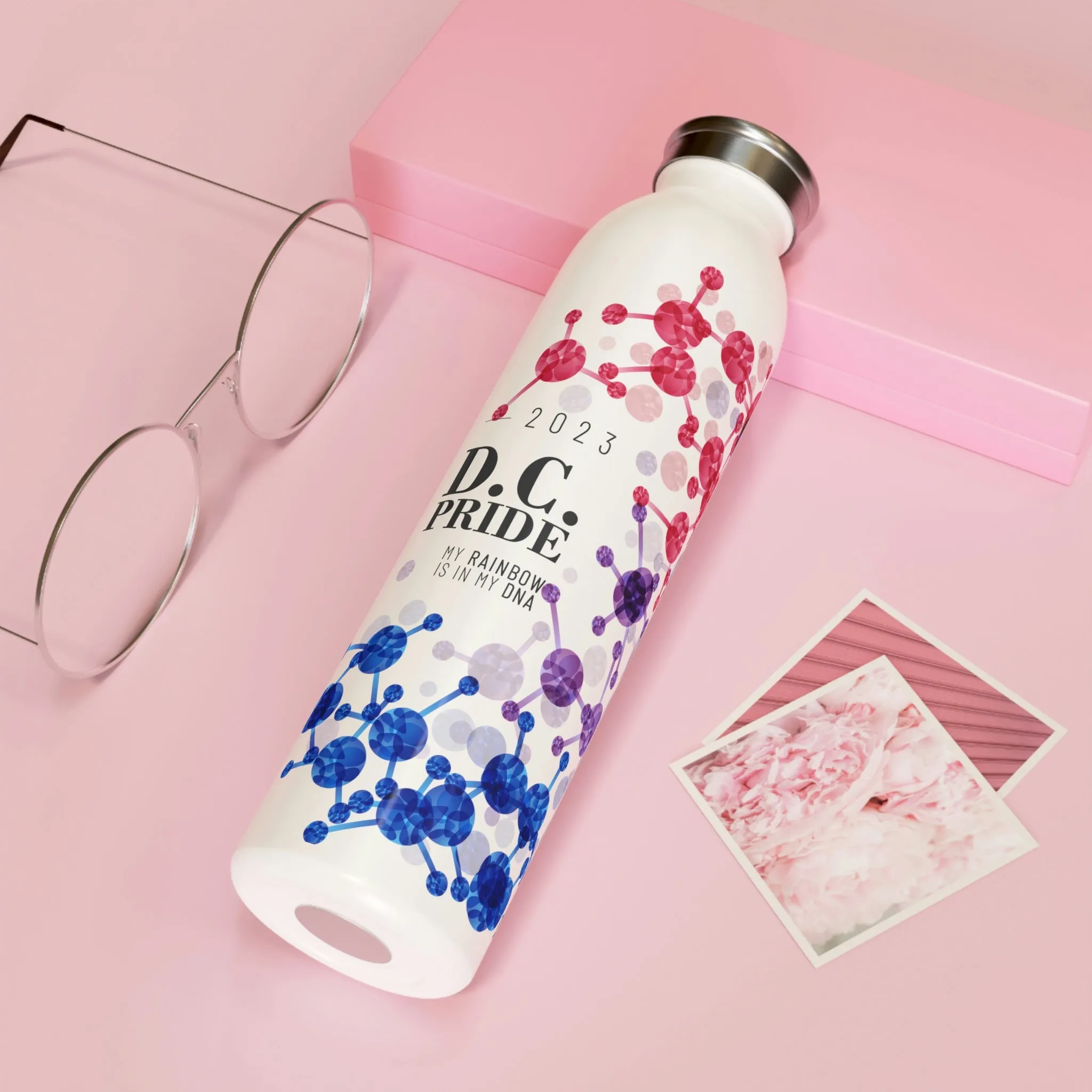 Bisexual Flag 2023 Pride, Slim Water Bottle D.C. Pride - My Rainbow is In My DNA