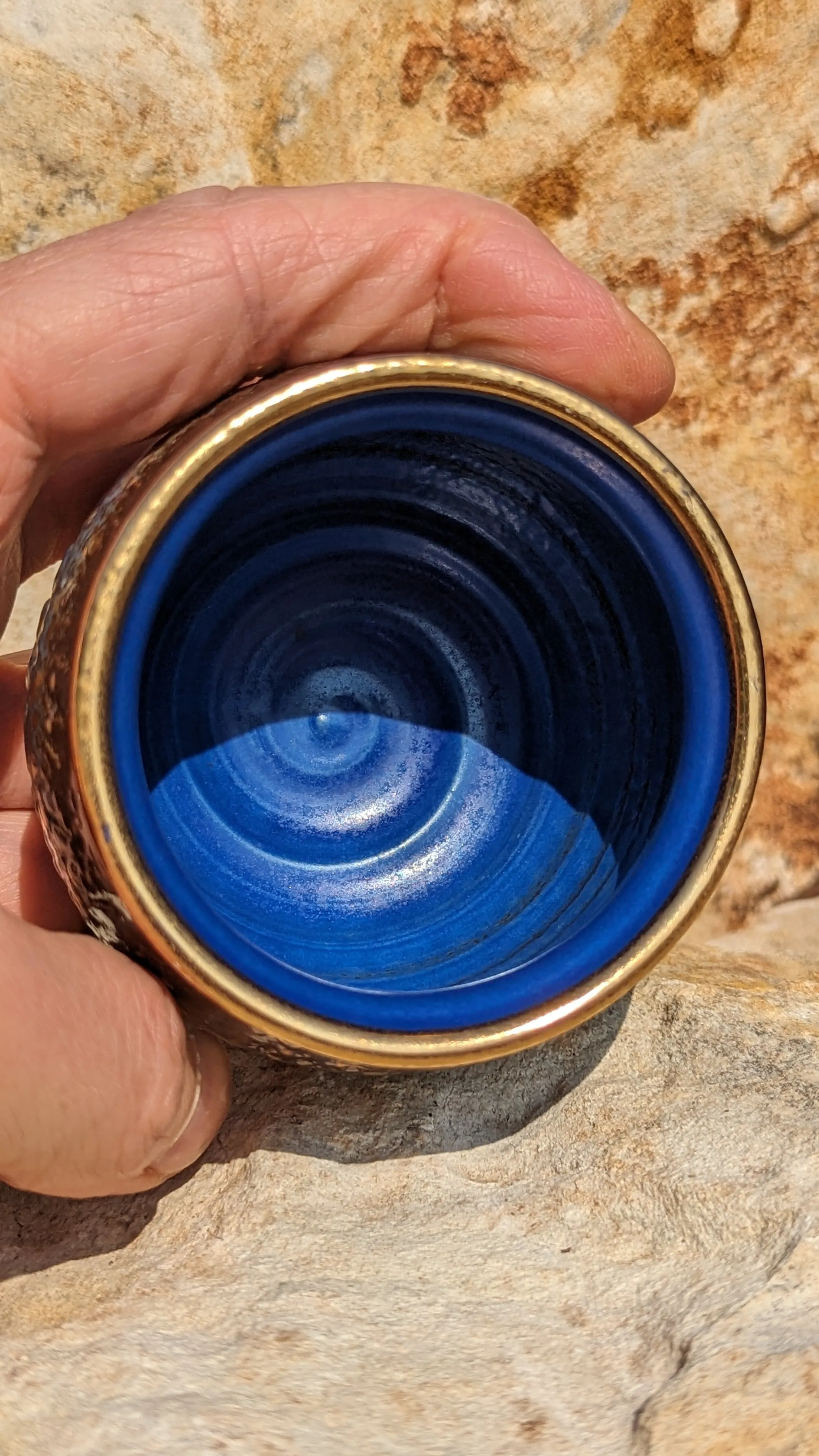 Blue Sky and Gold Flecks Sparkle and Swirl Tea Cup