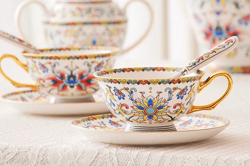 Bohemia Ceramic Coffee Cups, Creative Ceramic Cups, China Porcelain Tea Cup Set, Unique Afternoon Tea Cups and Saucers