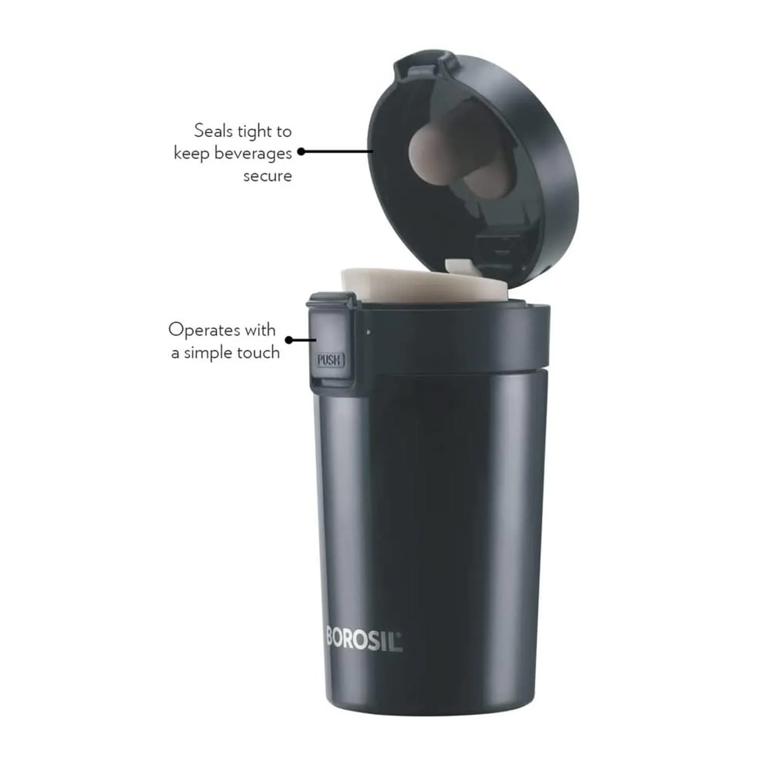 Borosil Hydra Vacuum Insulated 300 ml Coffeemate Stainless Steel Travel Mug, Spill Proof