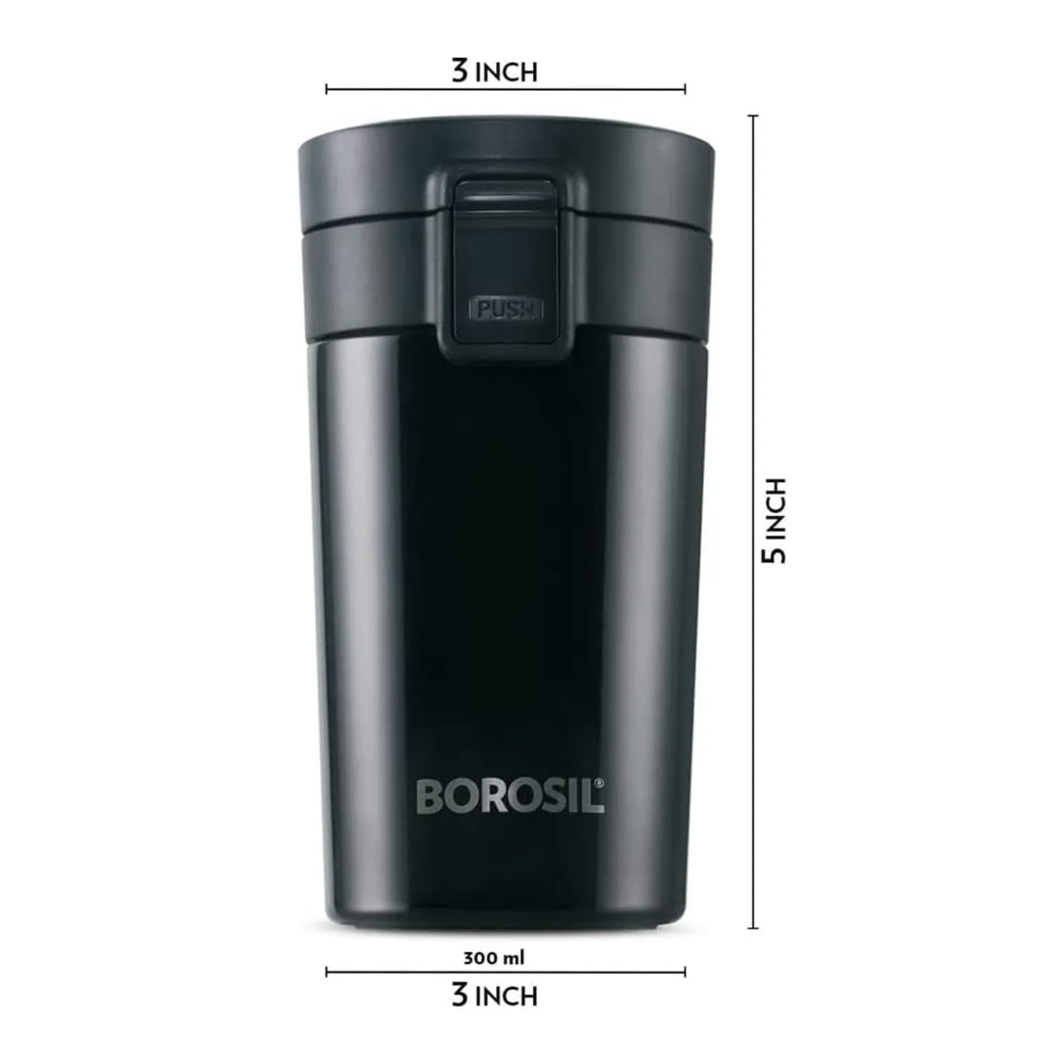 Borosil Hydra Vacuum Insulated 300 ml Coffeemate Stainless Steel Travel Mug, Spill Proof