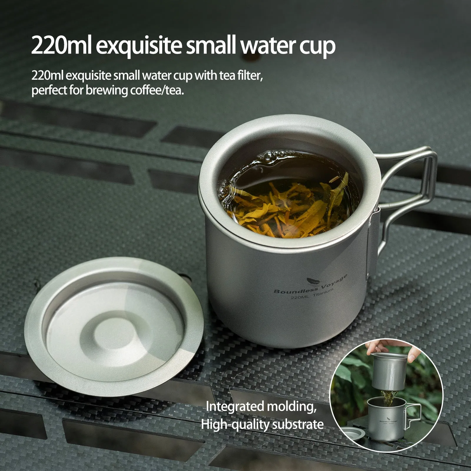 Boundless Voyage Titanium Mug with Tea Strainer 220ml Tea Coffee Cup Lightweight Outdoor Travel Portable Drinkware