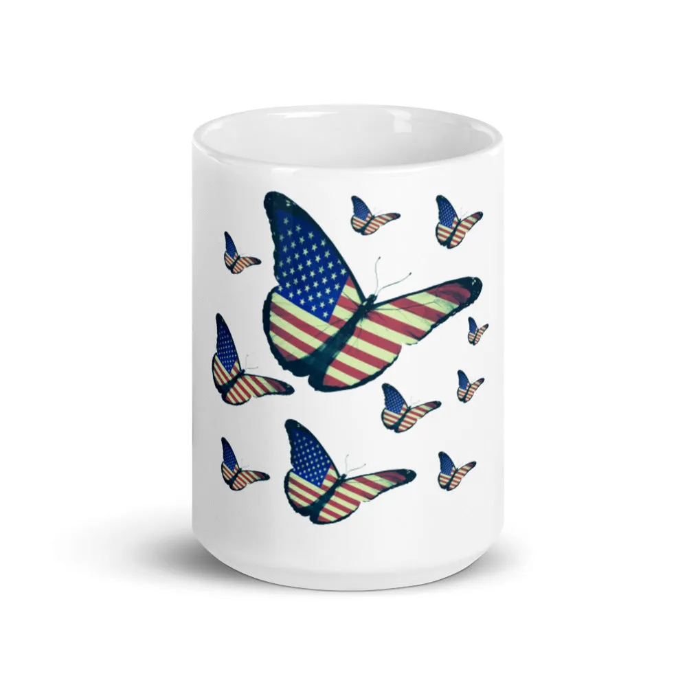 Butterflies with american flag coffee mugs