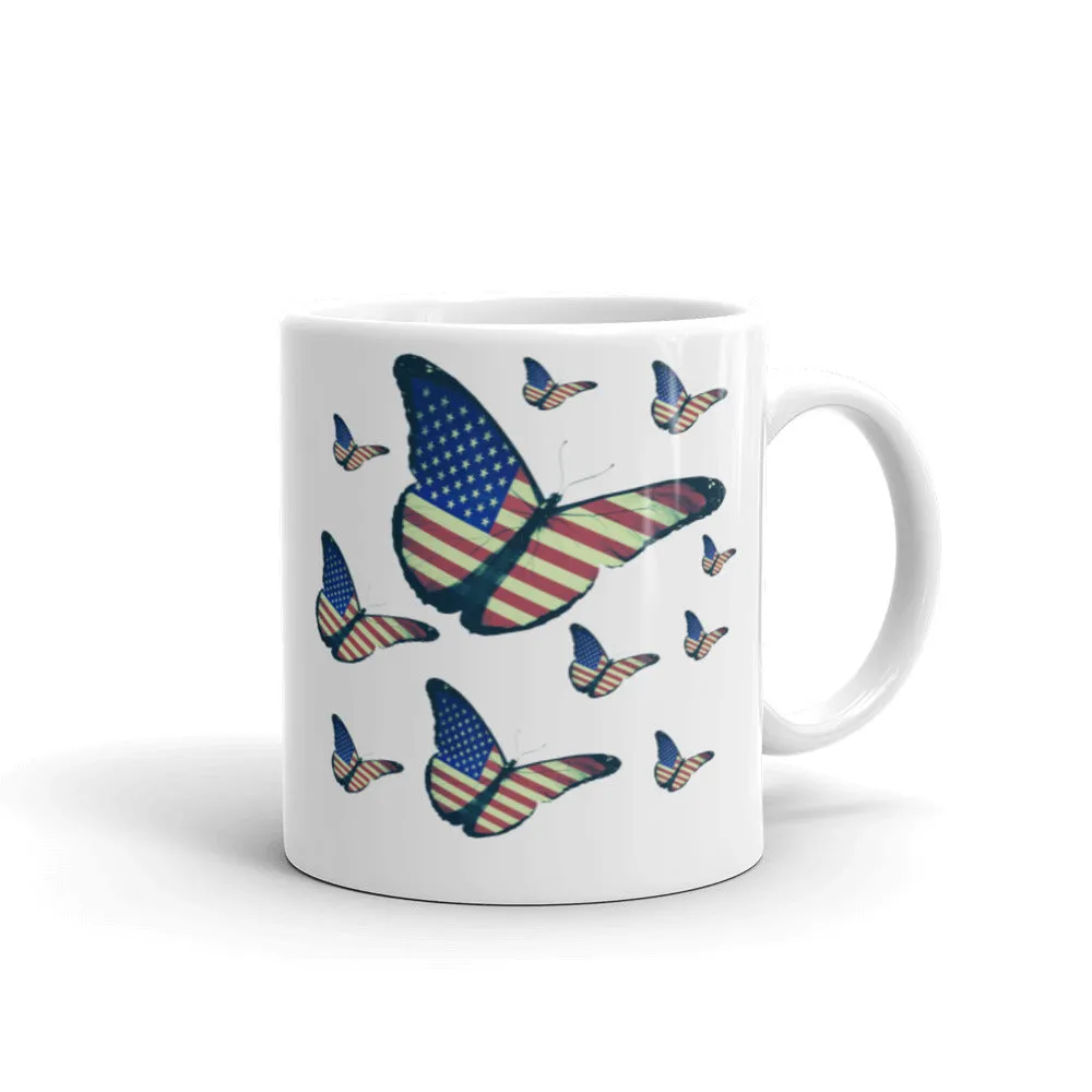 Butterflies with american flag coffee mugs