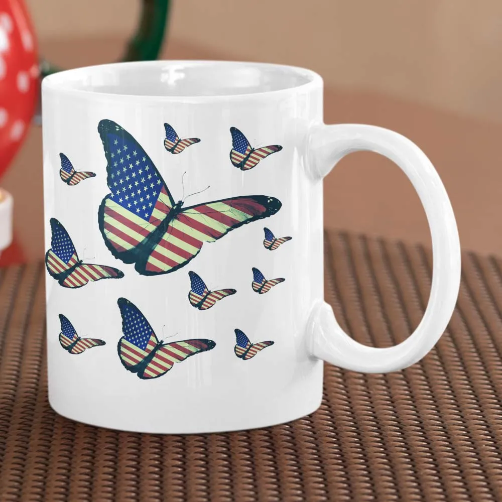 Butterflies with american flag coffee mugs