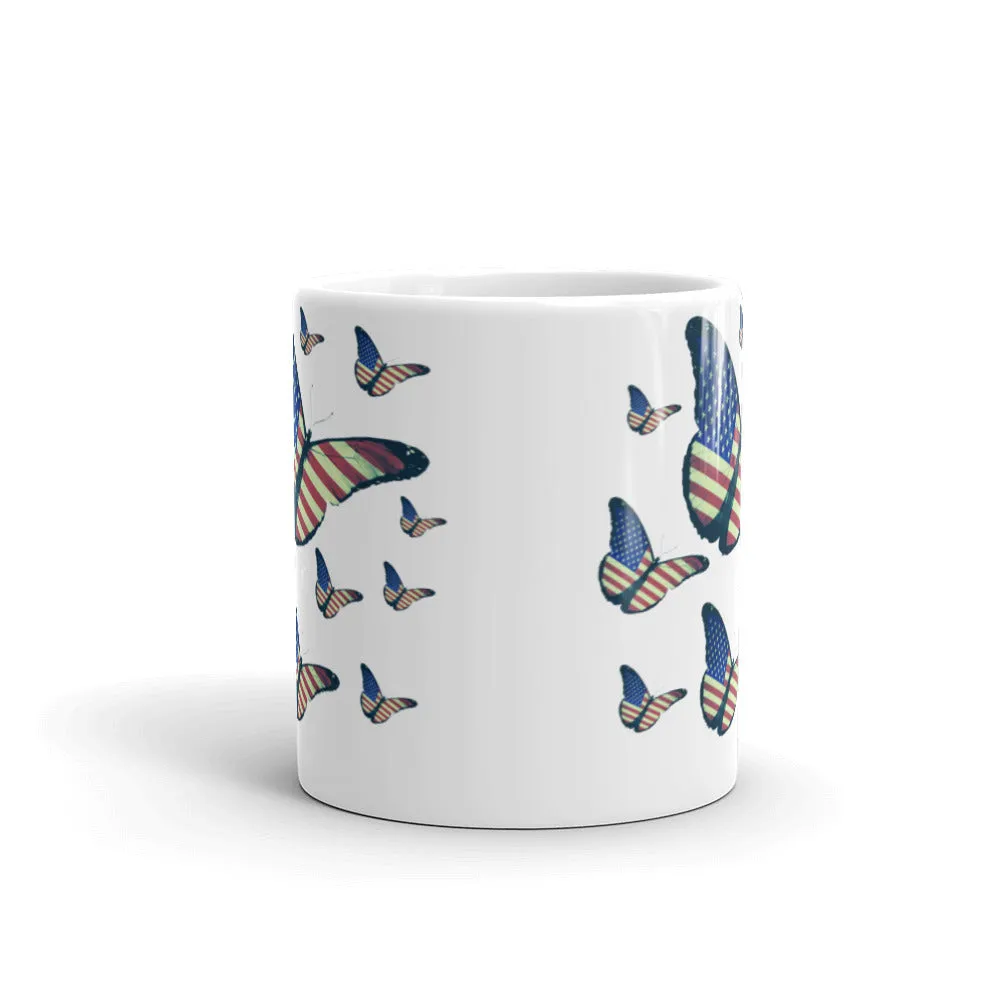 Butterflies with american flag coffee mugs