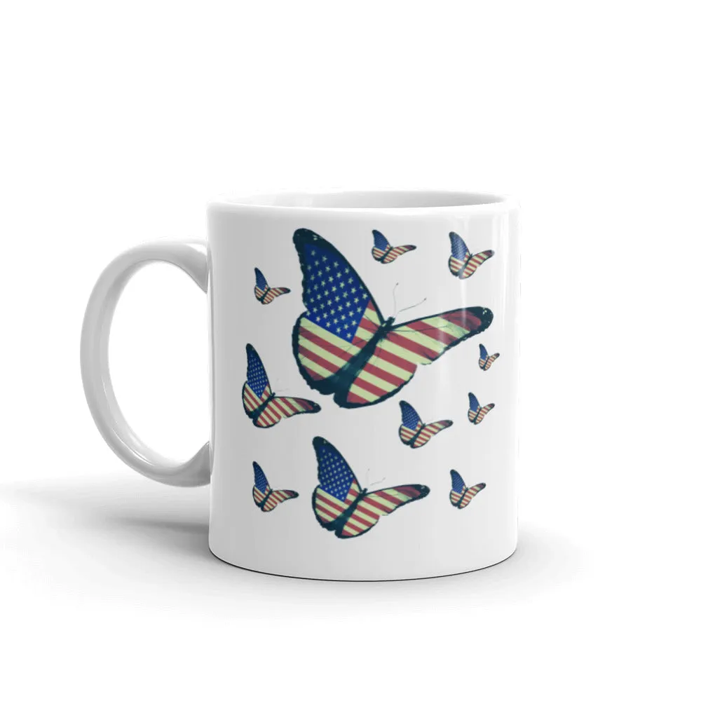 Butterflies with american flag coffee mugs