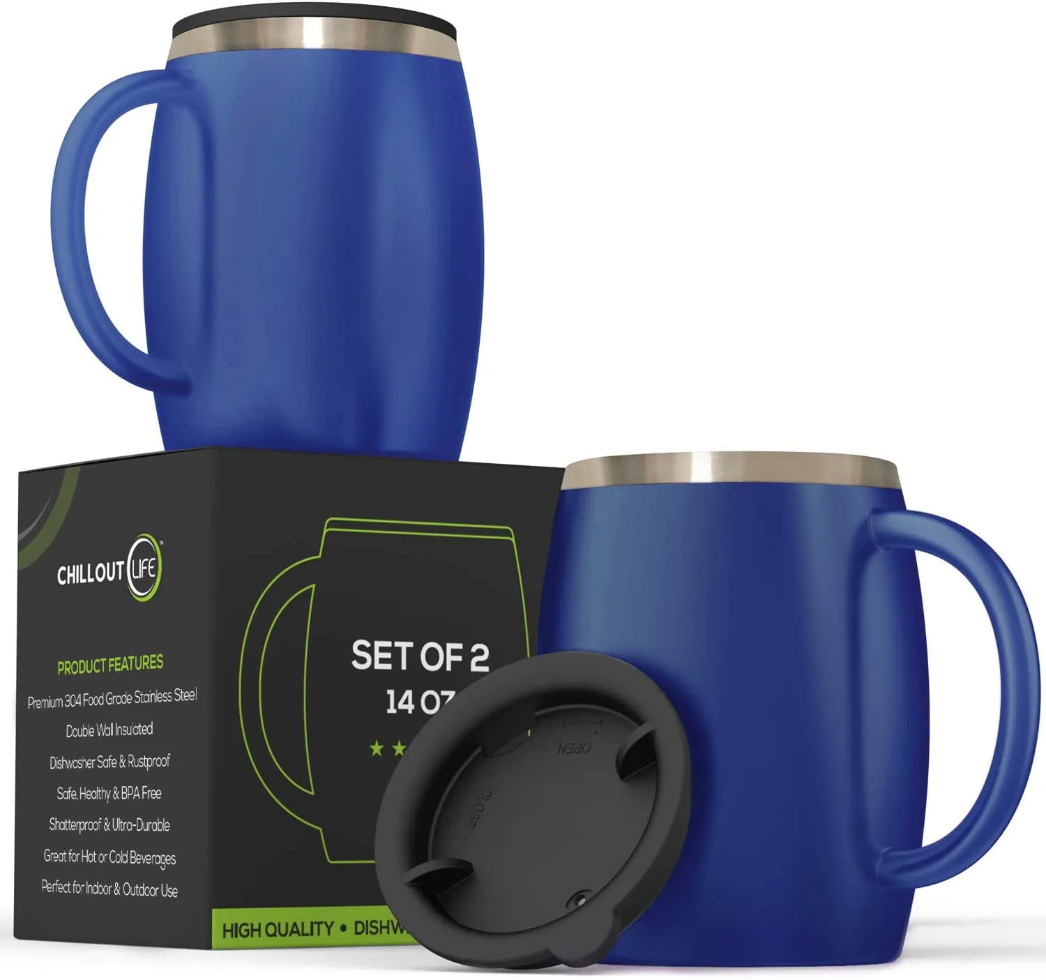 CHILLOUT LIFE Stainless Steel Insulated Coffee Mugs Set of 2 (14oz)