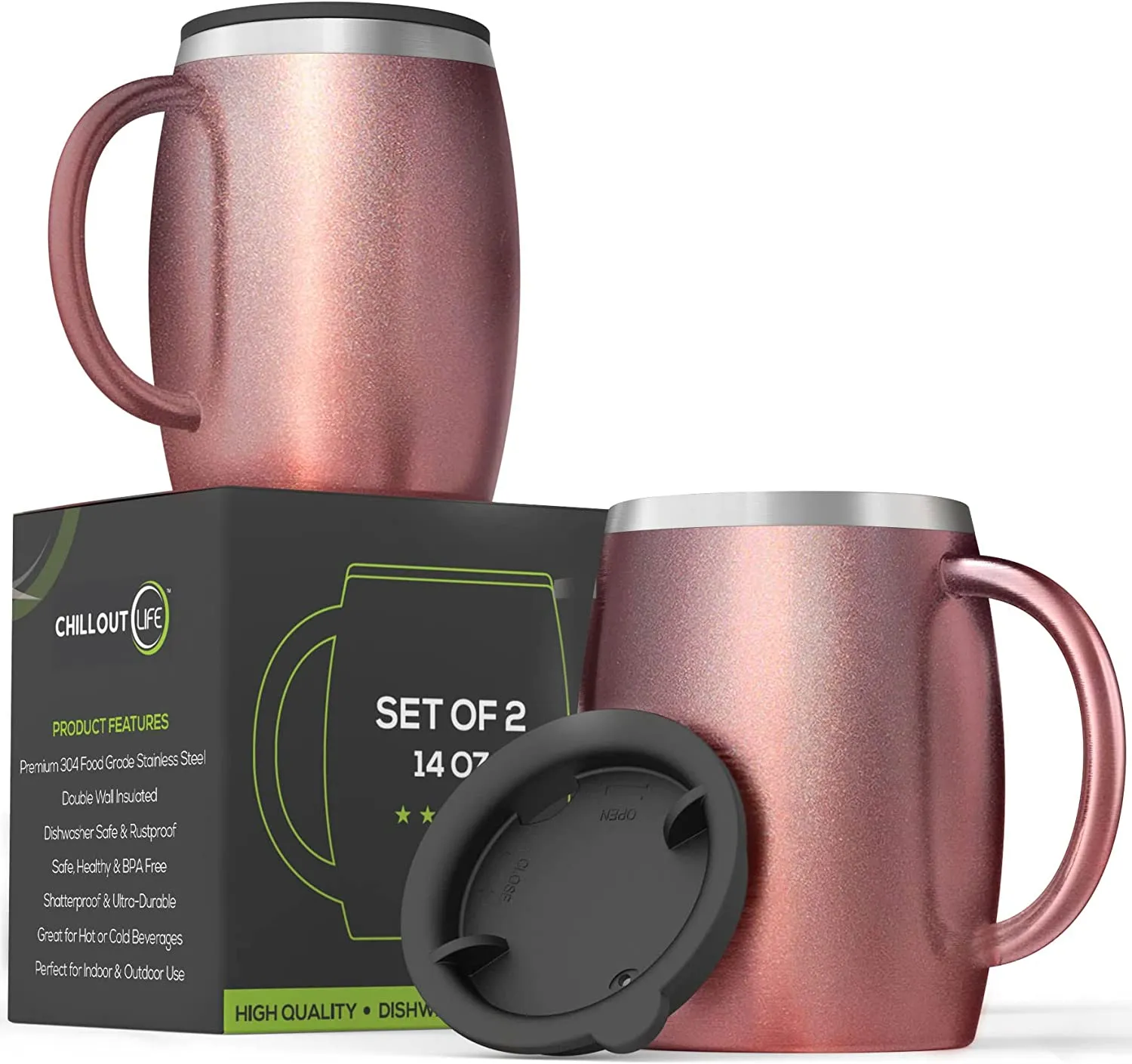 CHILLOUT LIFE Stainless Steel Insulated Coffee Mugs Set of 2 (14oz)