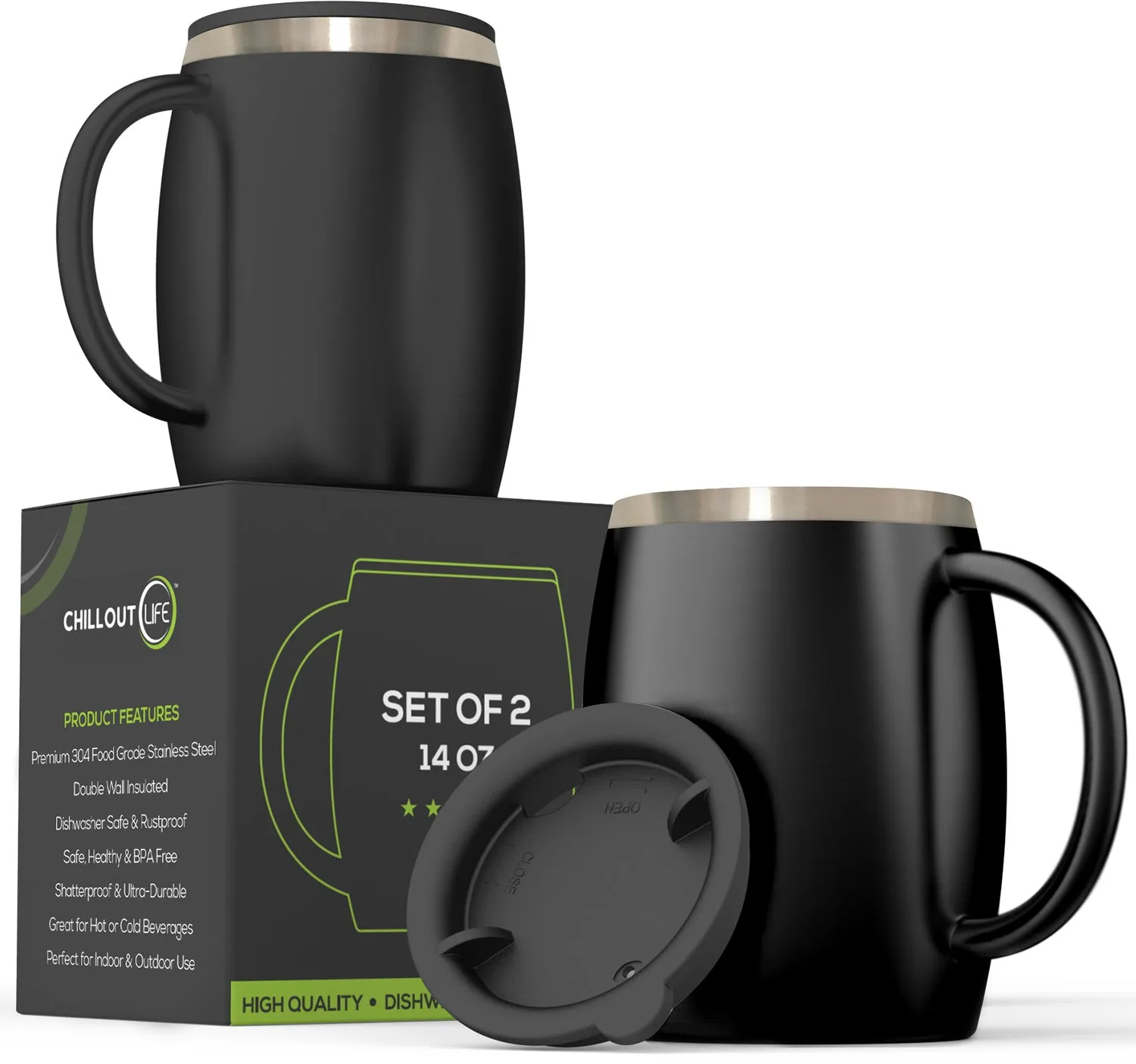 CHILLOUT LIFE Stainless Steel Insulated Coffee Mugs Set of 2 (14oz)