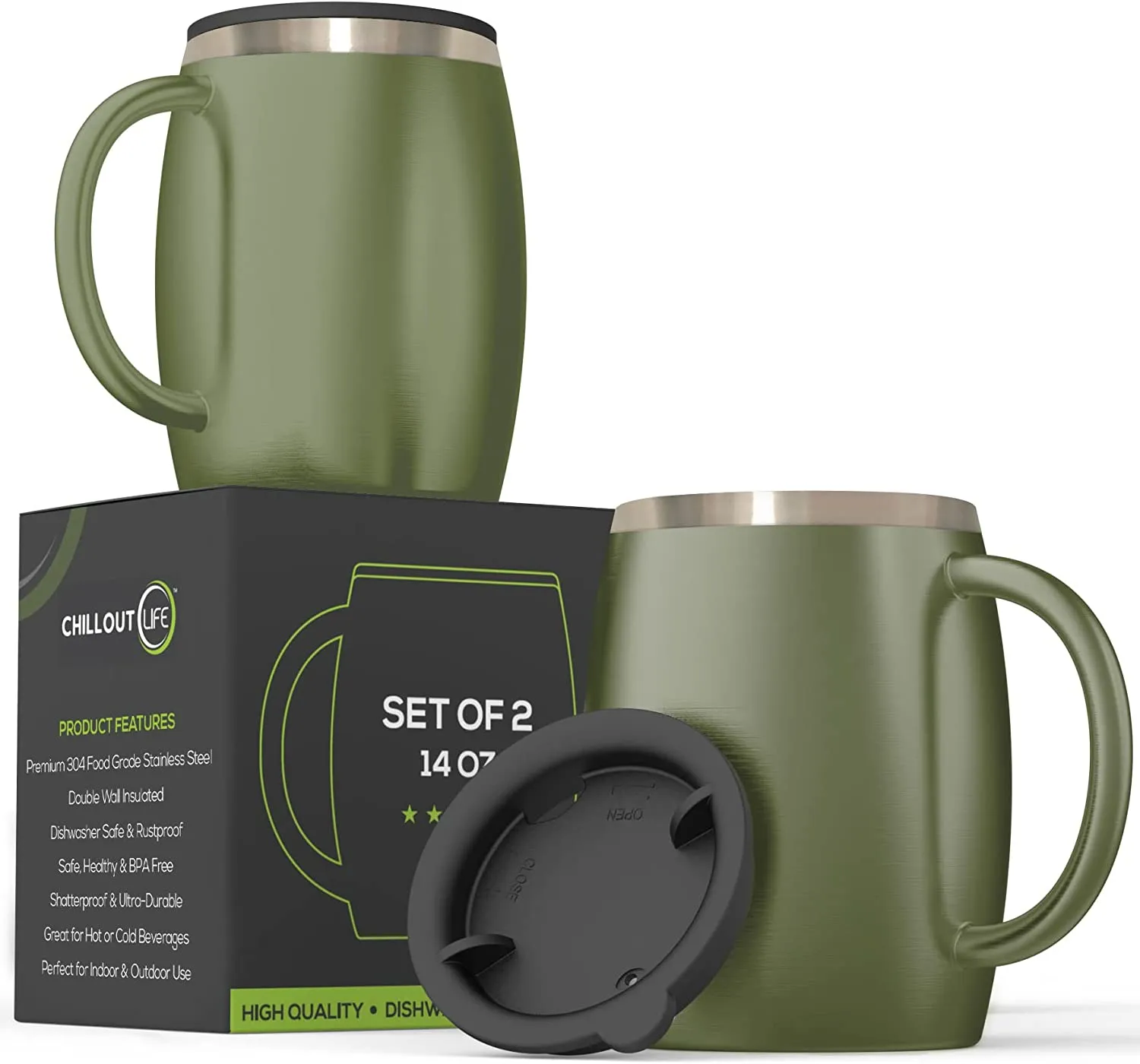 CHILLOUT LIFE Stainless Steel Insulated Coffee Mugs Set of 2 (14oz)