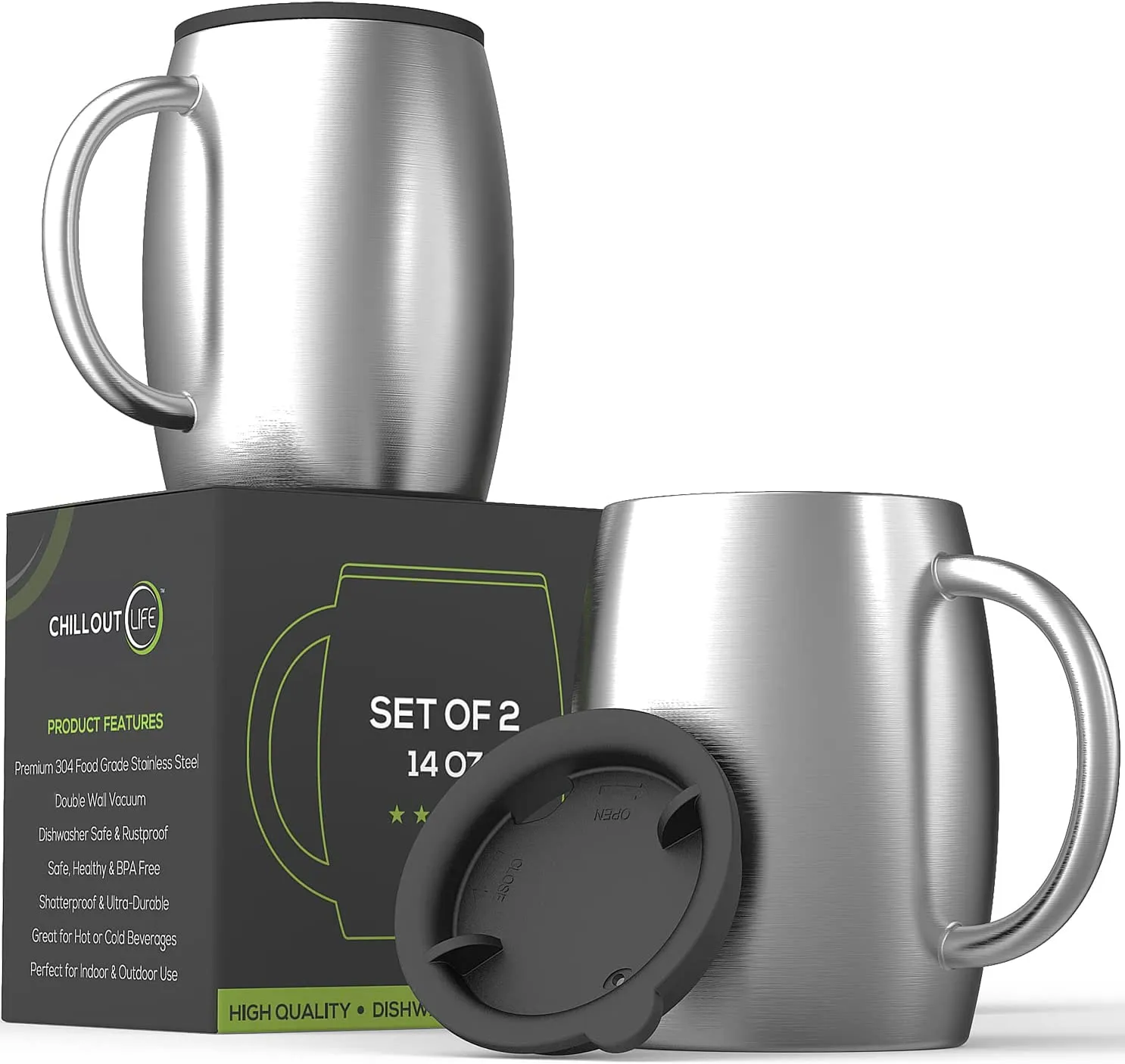 CHILLOUT LIFE Stainless Steel Insulated Coffee Mugs Set of 2 (14oz)