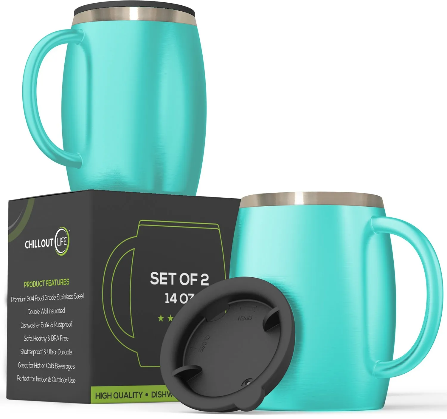 CHILLOUT LIFE Stainless Steel Insulated Coffee Mugs Set of 2 (14oz)