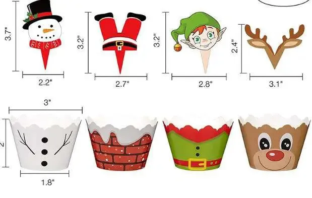 Christmas cup cake muffin wrappers with toppers 12 pc